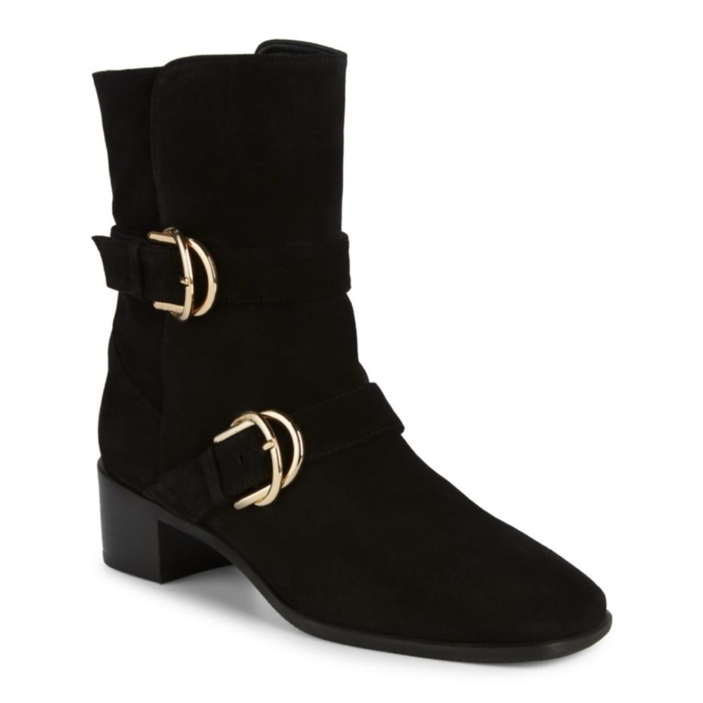 Stuart Weitzman Britain Suede Boots Black and Gold